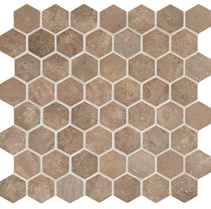 Vintage Relic Umber Glass Mosaic - 1.5" Hexagon - Matte