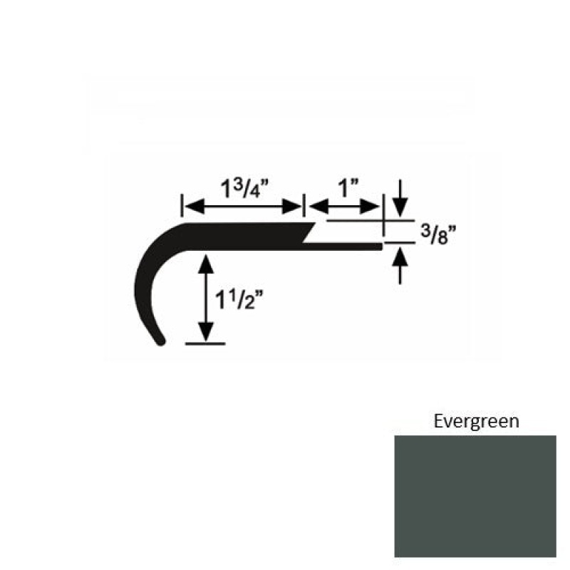 Solid 12 Evergreen Rubber Single Flange Carpet Stair Nosing (Rd) - 1 3/4" X 9 Ft (108")