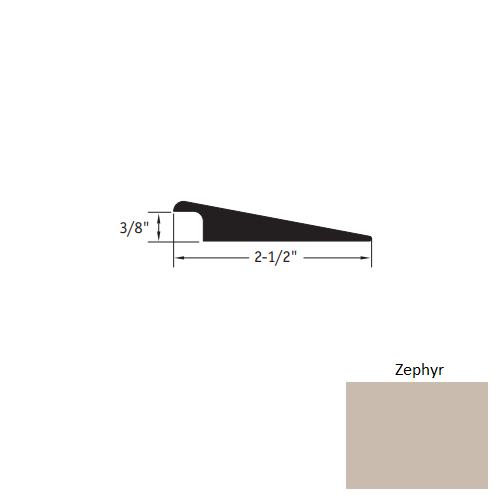 Johnsonite Zephyr Vinyl Moulding / Trim - 2 1/2" X 12 Ft (144") X 3/8" Wheeled Traffic Transition - Wheeled Traffic Transition
