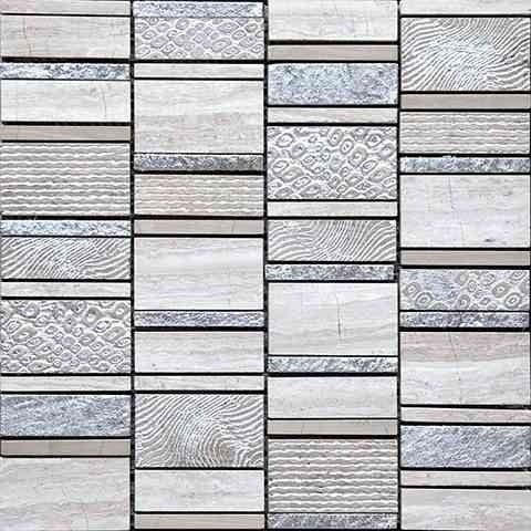 Skalini Line Artistic Stone Vegas 7 Natural Stone Mosaic - 2.9" X 1.6" + 2.9" X 0.3" + 2.9" X 0.9" Stacked - Mixed
