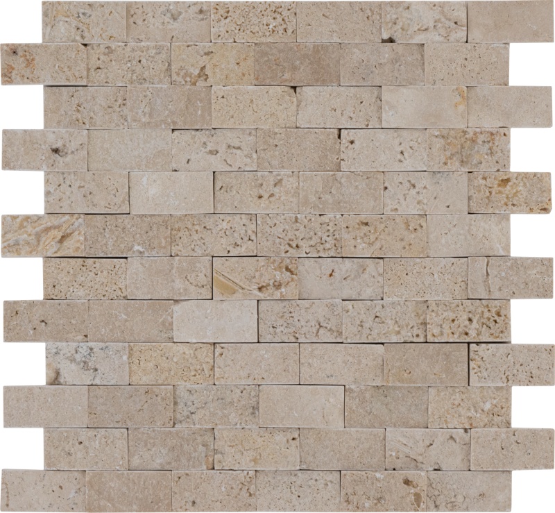 Extra Light Travertine Mosaic - 1" X 2" - Split Face