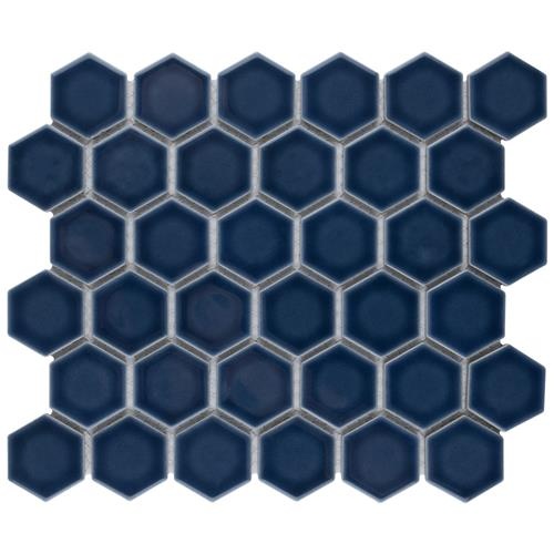 Hudson Due Denim Blue Porcelain Mosaic - Hexagon - Glossy