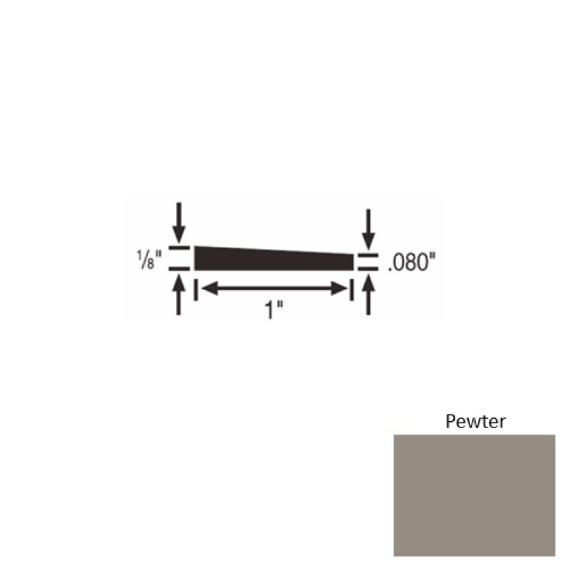 Solid 59 Pewter Rubber Reducer Strip - 1" X 9 Ft (108") X 1/8"