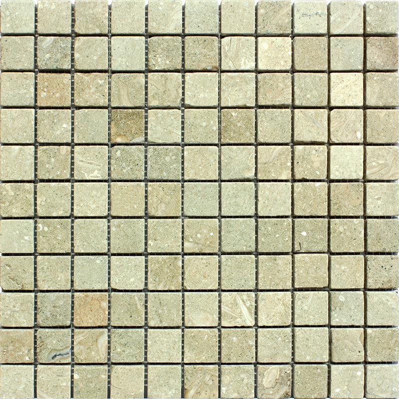 Sea Grass Limestone Mosaic - 1" X 1" - Tumbled, Per Pack: 20 Sheets