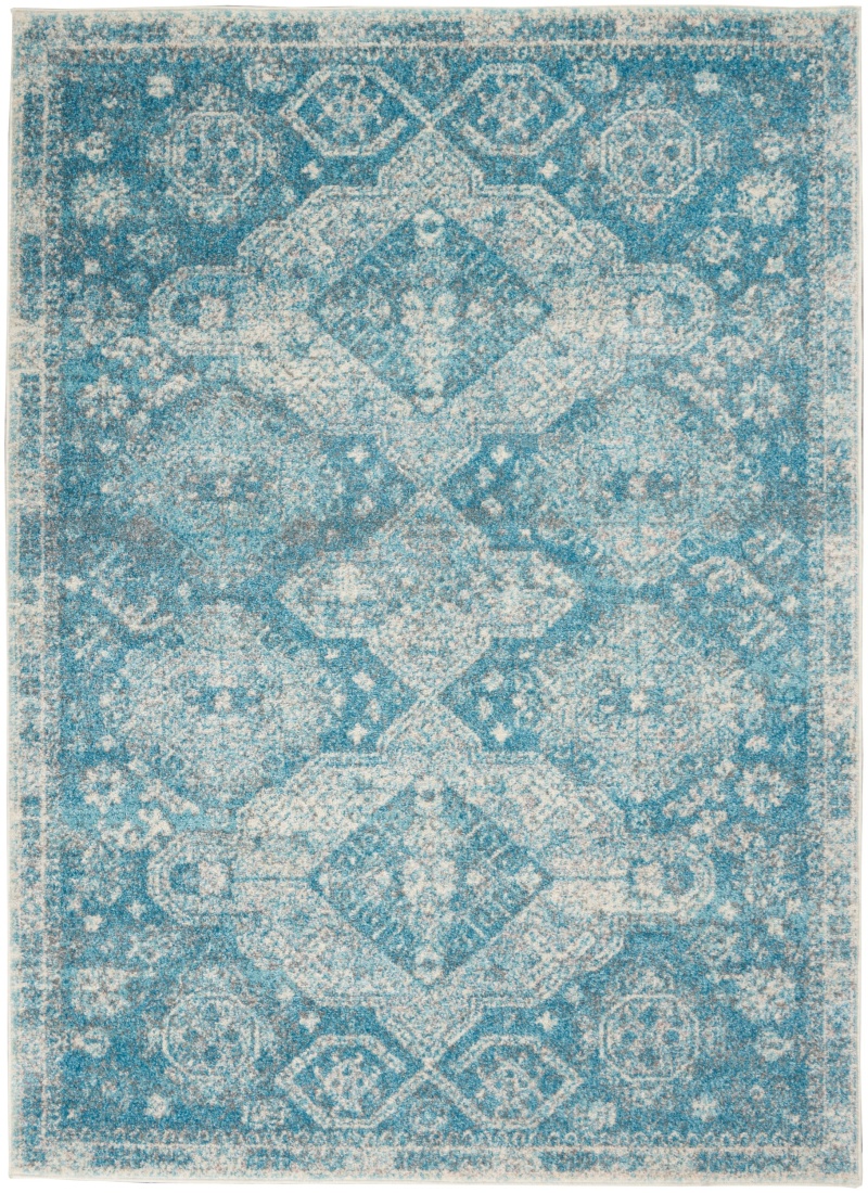 Tranquil Light Blue / Ivory Vintage Area Rug 6 Ft x 9 Ft