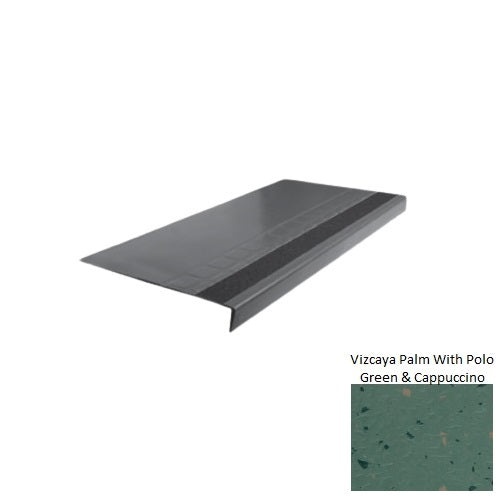 Spextones Vizcaya Palm With Polo Green & Cappuccino Type 875 With Flush Ribbed / Smooth Insert Distinct Designs Rubber - 12 1/4" X 72" Stair Tread - Raised Square Design