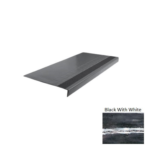 Evolving Styles Creative Elements Black With White Type 875 With Flush Ribbed / Smooth Insert Distinct Designs Rubber - 12 1/4" X 72" Stair Tread - Raised Square Design