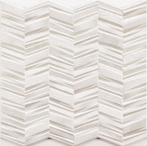 3D White Porcelain Tile - Matte & Textured - 17" X 17" Chevron