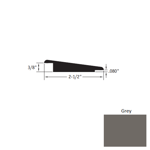 Johnsonite Grey Vinyl Moulding / Trim - 2 1/2" X 12 Ft (144") X 3/8" - .080" Wheeled Traffic Transition - Wheeled Traffic Transition