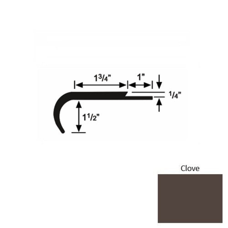 Solid 14 Clove Rubber Single-Flange Carpet Stair Nosing (RD) – 1 3/4 in x 9 ft (108 in)