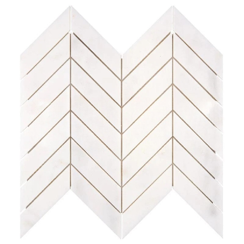 Afyon White Marble Mosaic - 1" x 4" Chevron - Polished