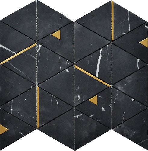 Rock Art Nero Marquina Stone & Glass Mosaic - Triangle - Polished