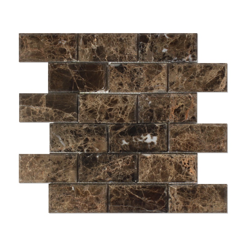 Emperador Dark Marble Mosaic - 2" X 4" Beveled Brick - Polished