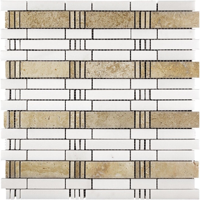 Marbella Eastern White / Beige Travertine Marble Mosaic - Cadiz - Polished