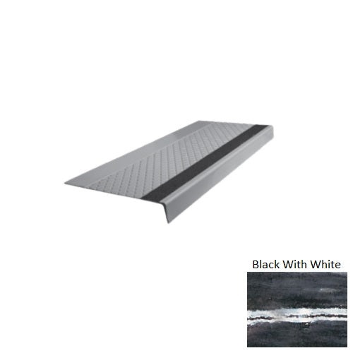 Evolving Styles Creative Elements Black With White Type 685 With Flush Ribbed / Smooth Insert Distinct Designs Rubber - 12" X 72" Stair Tread - Diamond Profile Design