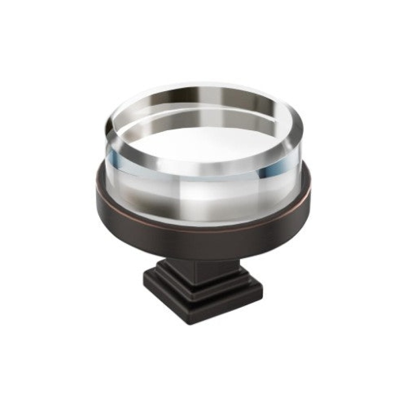 Glacio Zinc & Glass Cabinet Knob - Clear / Oil Rubbed Bronze