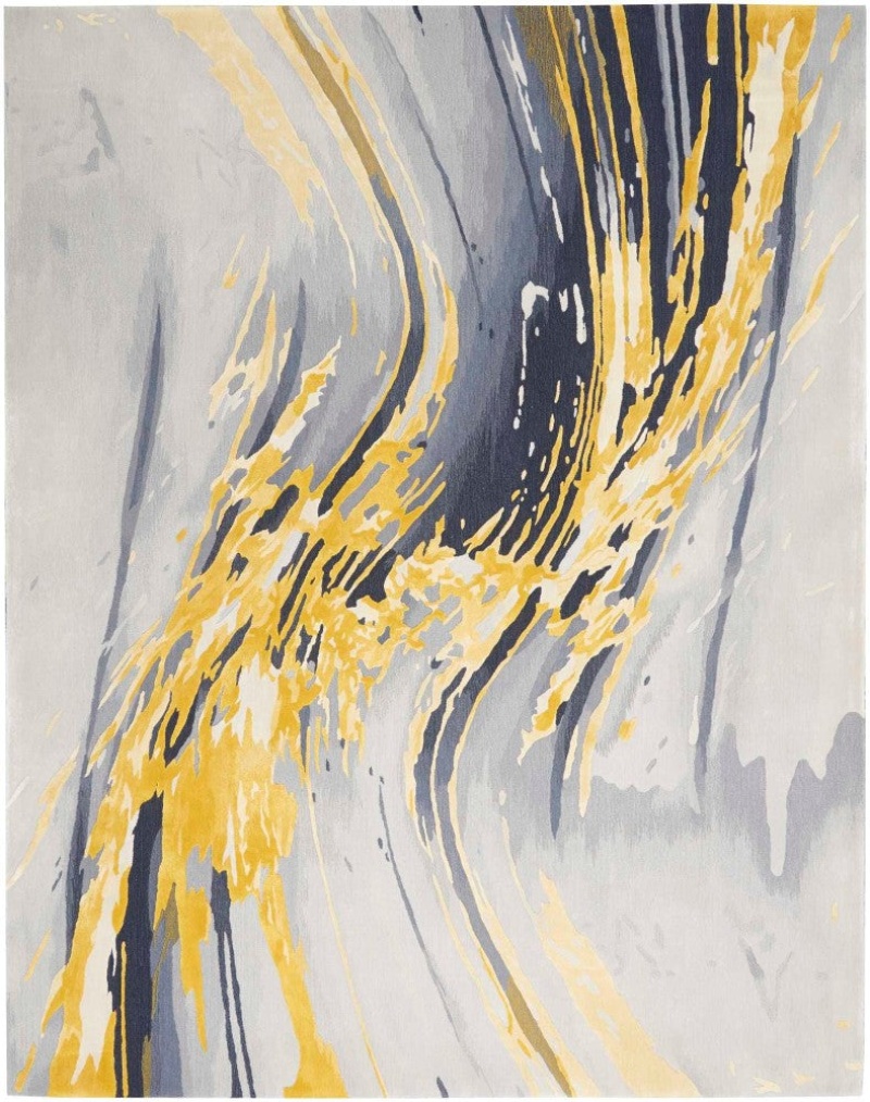 Prismatic Grey Gold Wool Blend Contemporary Area Rug