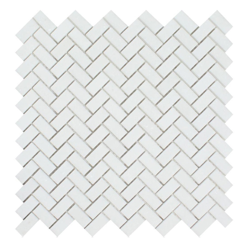 Thassos White Marble Mosaic - 5/8" X 1 1/4" Mini Herringbone