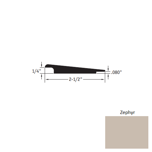 Johnsonite Zephyr Vinyl Moulding / Trim - 2 1/2" X 12 Ft (144") X 1/4" - .080" Wheeled Traffic Transition - Wheeled Traffic Transition