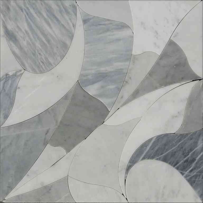 Skalini Line Waterjet Bianco Carrara / Bardiglio Nuvolato Marble Mosaic - Picasso 4 - Polished