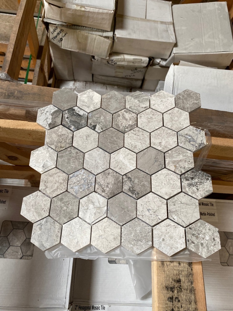 Atlantic Gray Marble Mosaic - 2" Hexagon