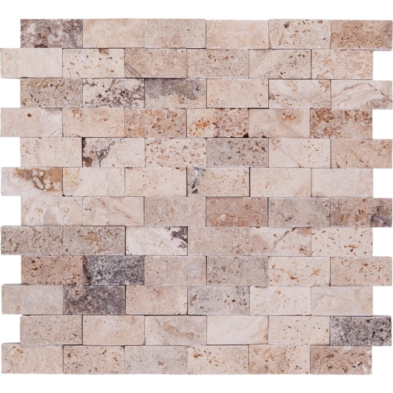 Tiramisu Travertine Mosaic - 1" X 2" - Split Face