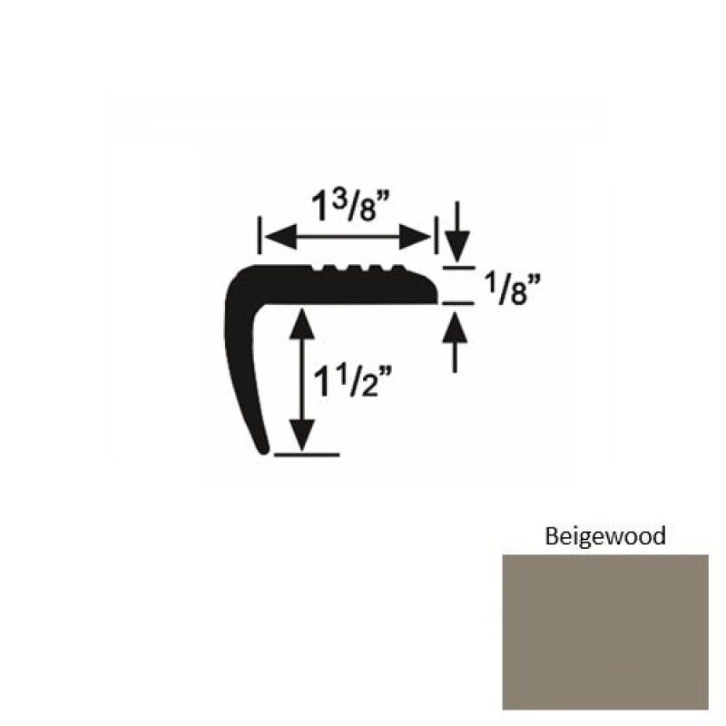 Solid 05 Beigewood Rubber Domestic Stair Nosing (Sq) - 1 3/8" X 9 Ft (108")