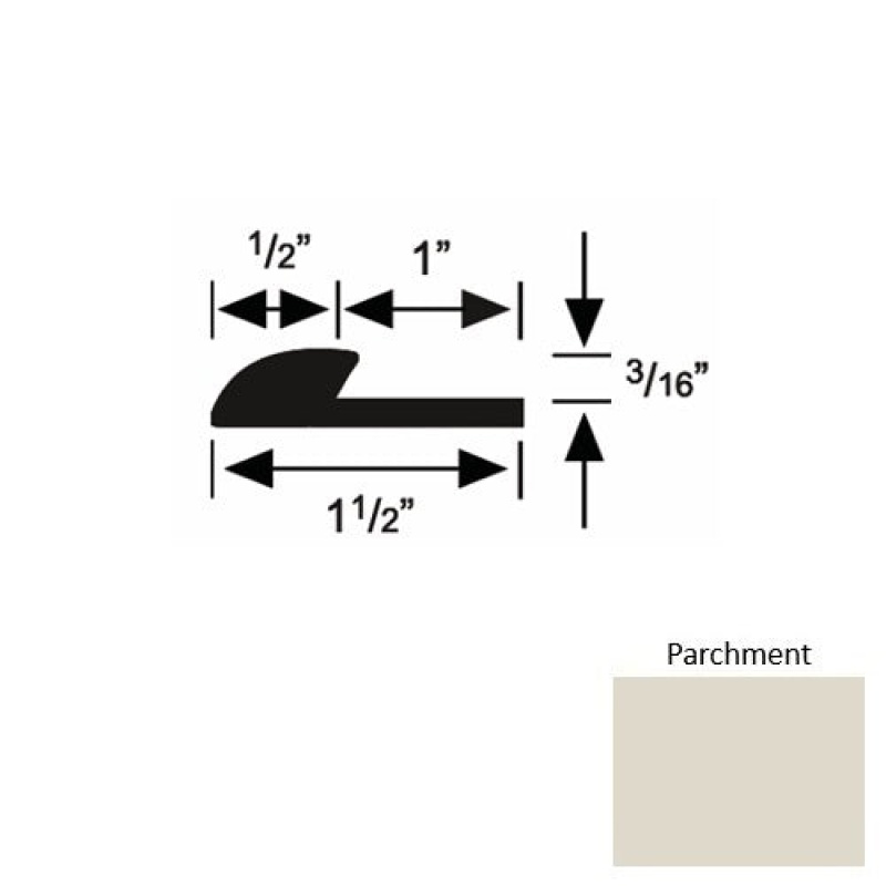 Solid 34 Parchment Rubber Underlap Carpet Edge - 1 1/2" X 9 Ft (108") X 3/16"