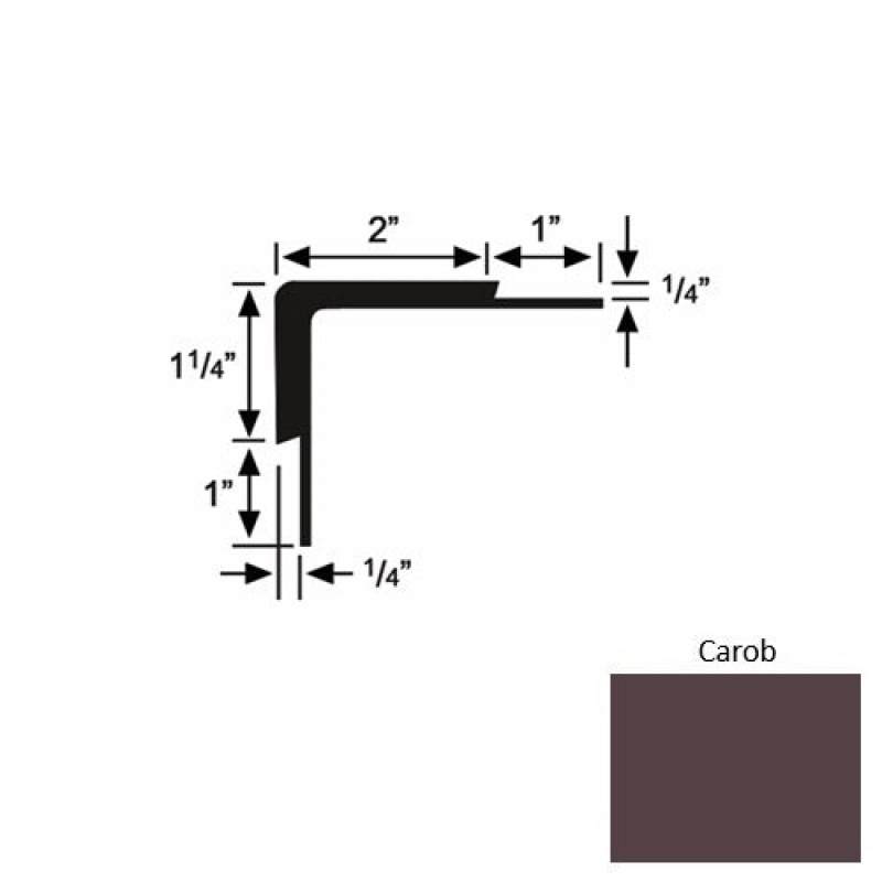 Solid 16 Carob Rubber Double Flange Carpet Stair Nosing (Sq) - 2" X 9 Ft (108")