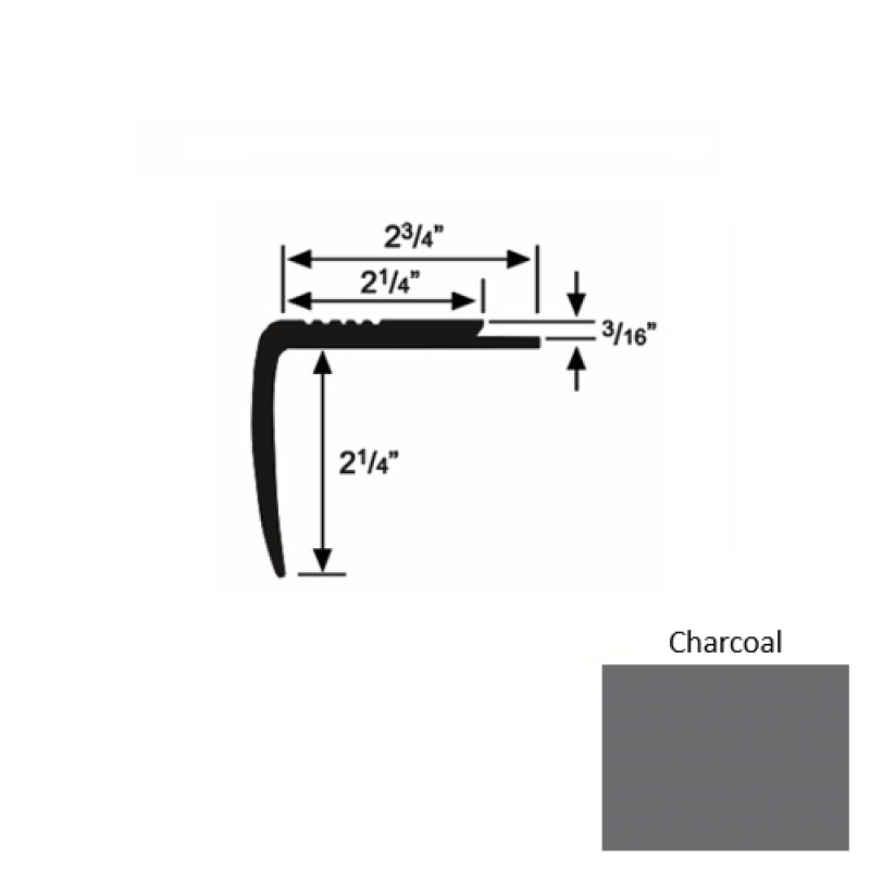 Solid M07 Charcoal Rubber Modified Underlap Stair Nosing (Sq) - 2 3/4" X 9 Ft (108")