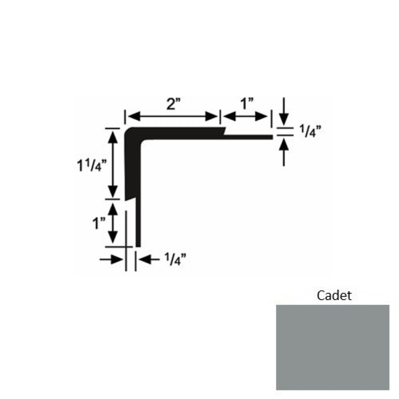 Solid 16 Cadet Rubber Double Flange Carpet Stair Nosing (Sq) - 2" X 9 Ft (108")