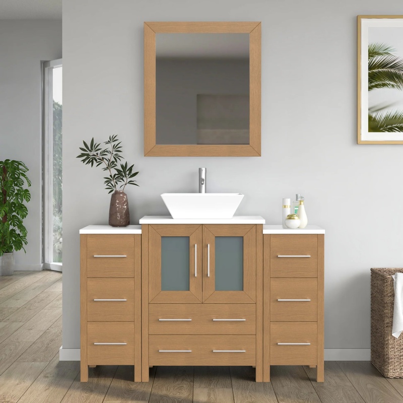 Natural Oak Bathroom Vanity Cabinet with Mirror