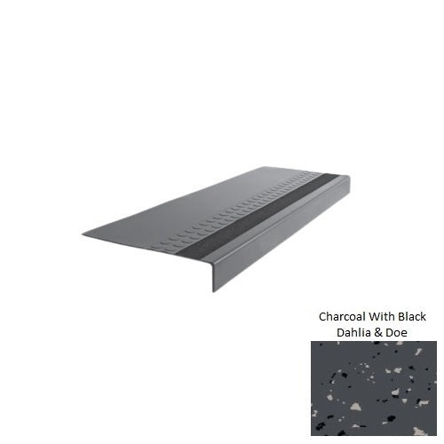 Spextones Charcoal With Black Dahlia & Doe Type 585 With Flush Ribbed / Smooth Insert Distinct Designs Rubber - 12" X 72" Stair Tread - Rbt Radial High Profile Design