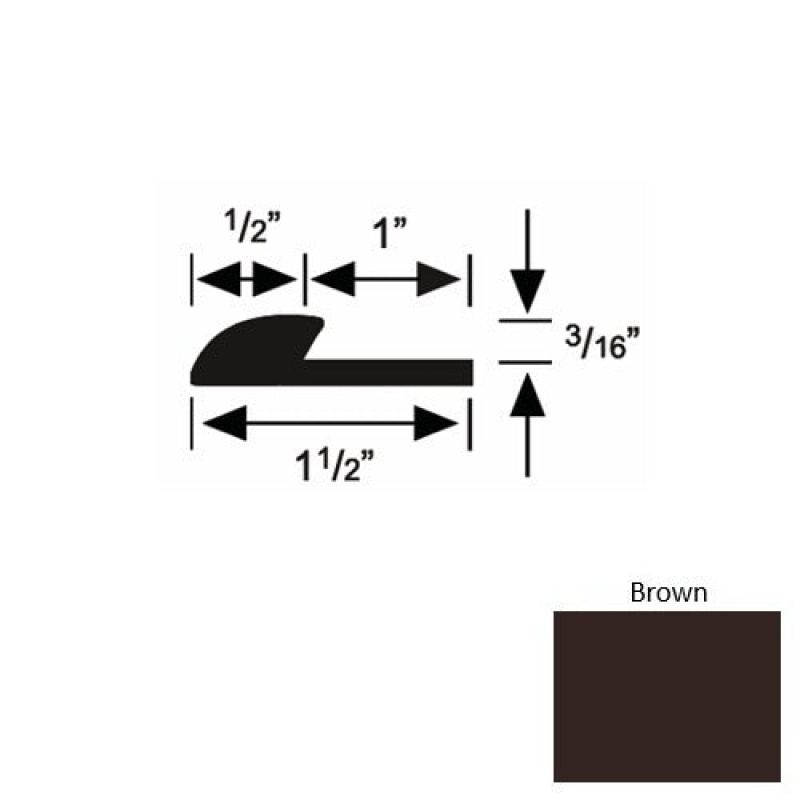 Solid 34 Brown Rubber Underlap Carpet Edge - 1 1/2" X 9 Ft (108") X 3/16"