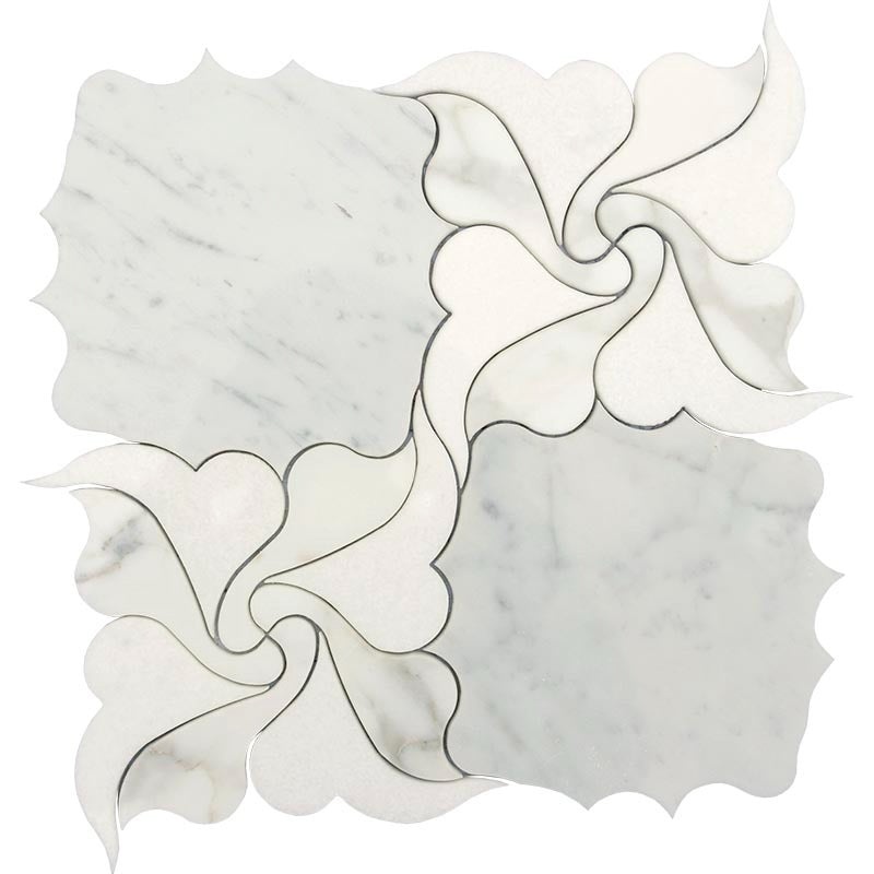 Skalini Line Waterjet Thassos / Bianco Carrara / Calacatta Marble Mosaic - Fiore 12 - Polished