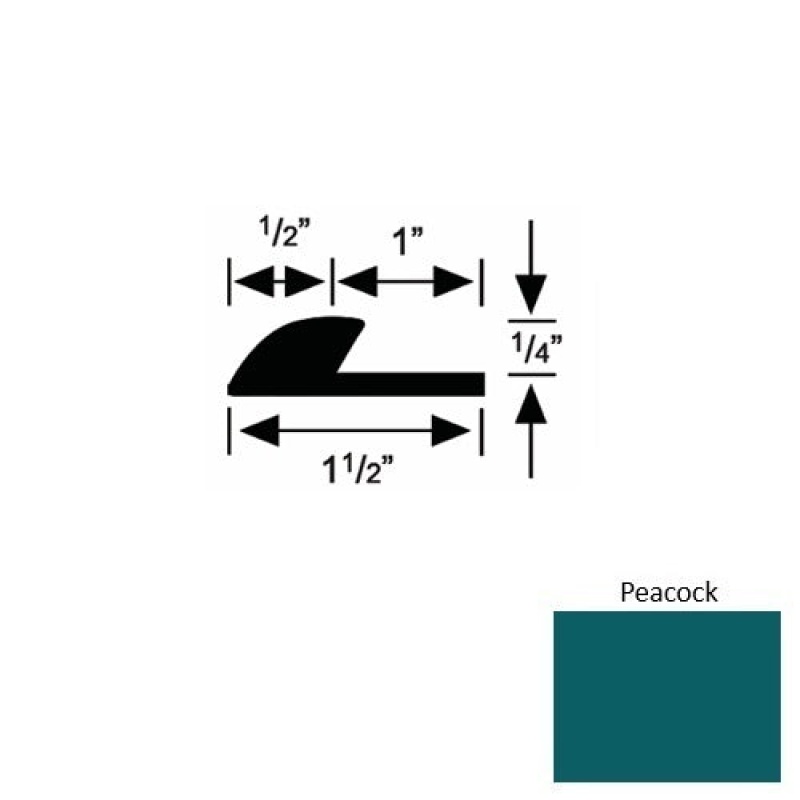 Solid 35 Peacock Rubber Underlap Carpet Edge - 1 1/2" X 9 Ft (108") X 1/4"