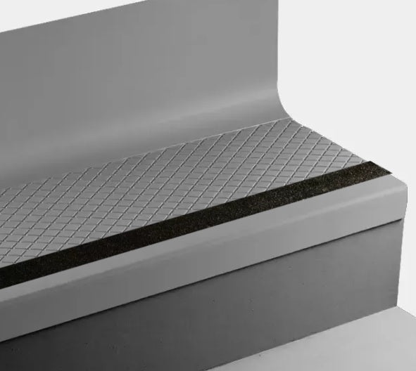 Johnsonite Shark Fin Diamond Textured Rubber Moulding / Trim, 19" x 48" Angle Fit Stair Tread with Square Riser and Bla…