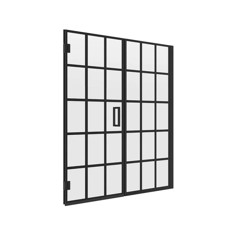 Marina Matte Black Hinge Semi Frameless Shower Door - 60" X 74" With Gridiron Glass - Matte Black