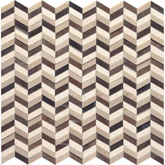 Candora Dark Beige & Brown Blend Marble & Limestone Mosaic - Mini Chevron - Polished