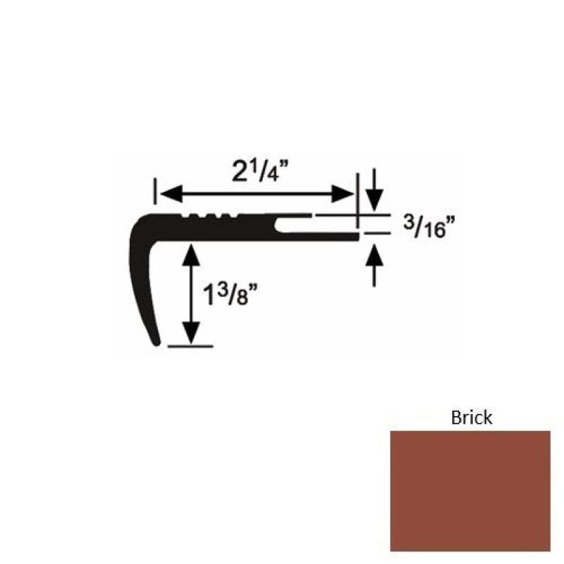 Solid 17 Brick Rubber Undercut Carpet Nosing (Sq) - 2 1/4" X 9 Ft (108")