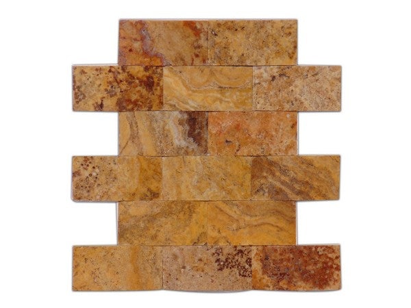 Scabos Cross Cut Travertine Mosaic - 2" X 4" Wavy Brick - Unfilled & Honed