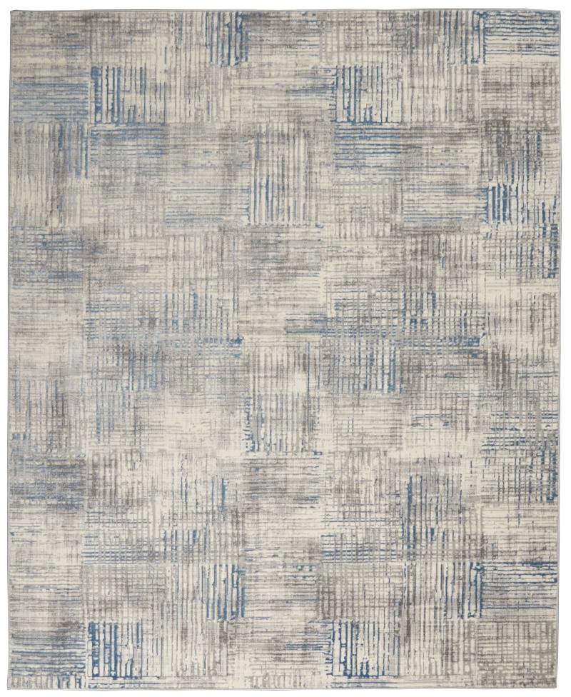 Solace SLA03 Ivory / Grey / Blue Synthetic Fibers Modern Area Rug – 8 ft x 10 ft