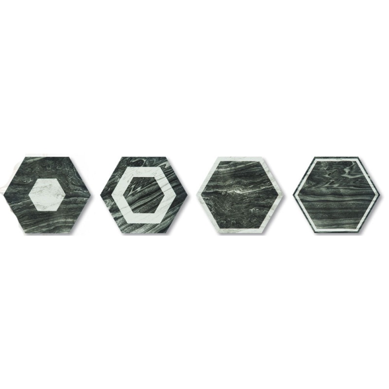 Efes Black Deco Porcelain Tile - Textured - 8" X 9" Hexagon
