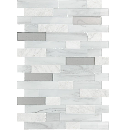 Perfit Mosaix White Carrara & Glass Natural Stone Mosaic - Random Linear - Split Face