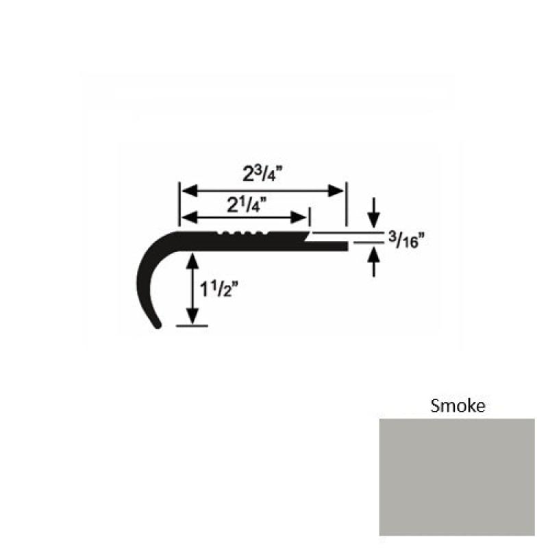 Solid 08 Smoke Rubber Underlap Stair Nosing (Rd) - 2 3/4" X 9 Ft (108")