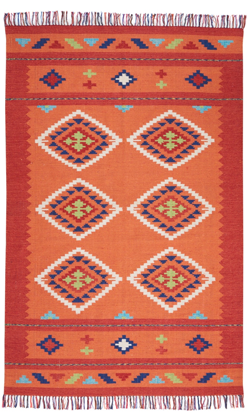 Baja Baj02 Orange / Red Cotton Blend Southwestern Area Rug