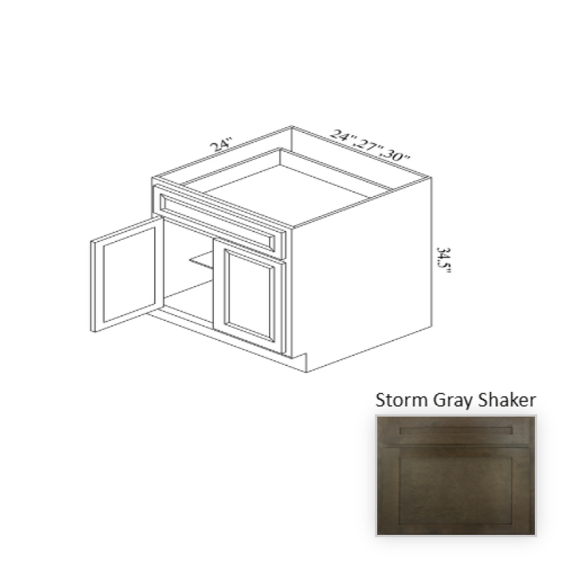 B27 Storm Gray Shaker Wood Kitchen Base Cabinet - 27" X 34.5" X 24" (Assembly Required) - Storm Gray Shaker