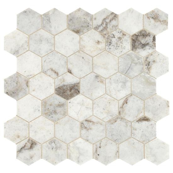 Presario Lumen White Marble Mosaic - 2" Hexagon - Honed
