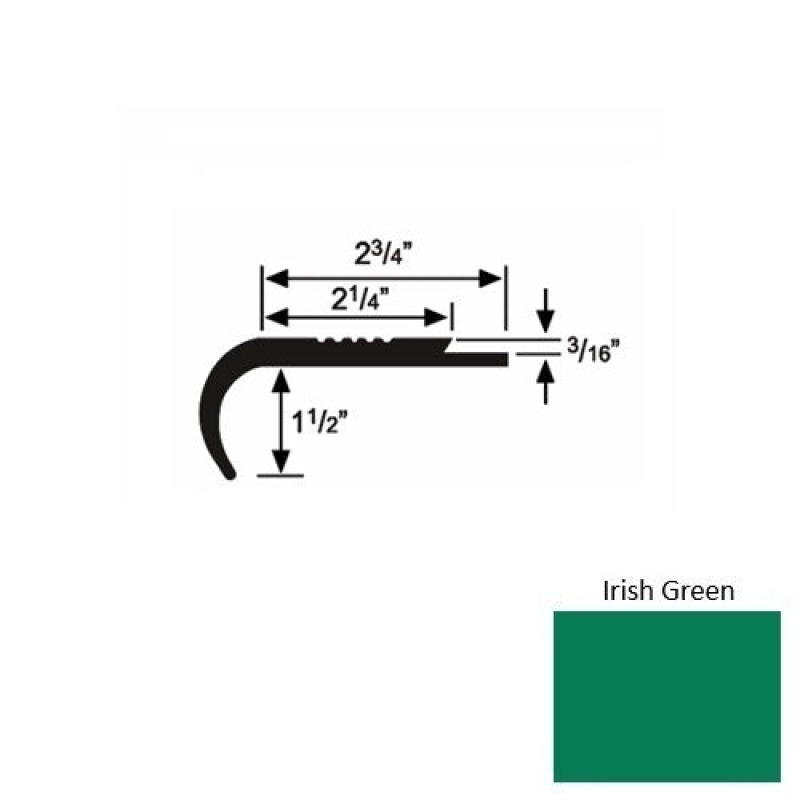 Solid 08 Irish Green Rubber Underlap Stair Nosing (Rd) - 2 3/4" X 9 Ft (108")