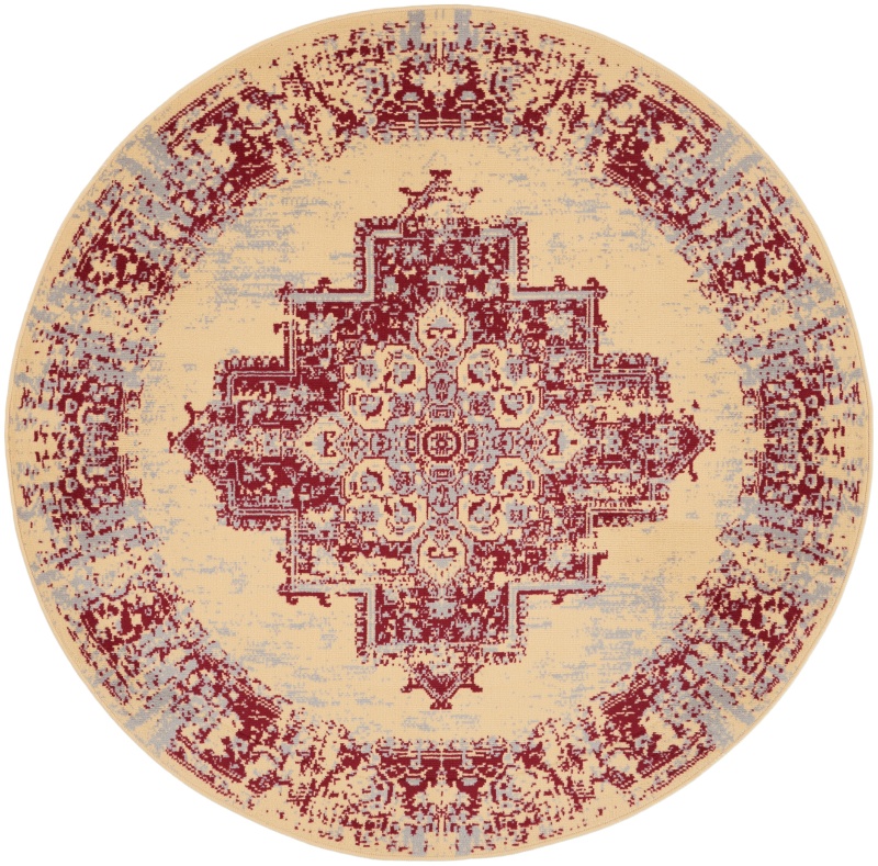 Grafix Cream / Red Vintage Round Area Rug
